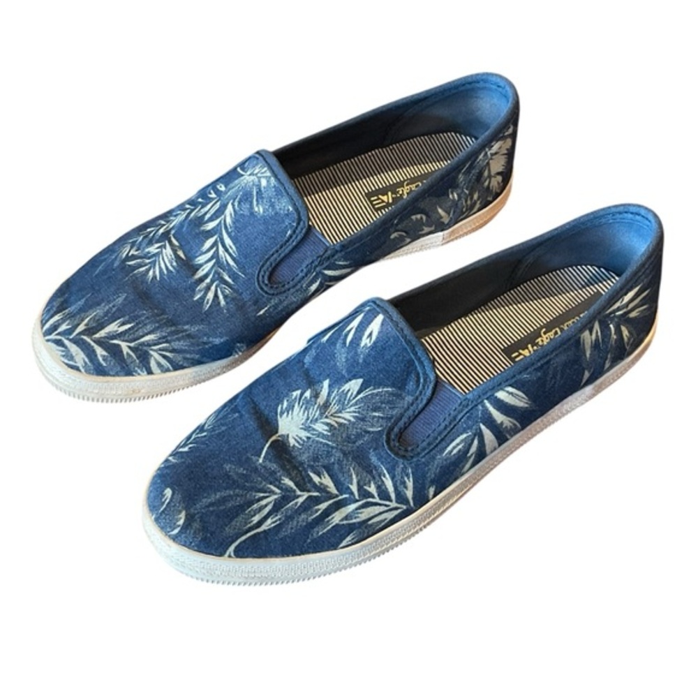 American Eagle Outfitters slip-on Sneakers, denim blue with white leaves. Sz 6.5